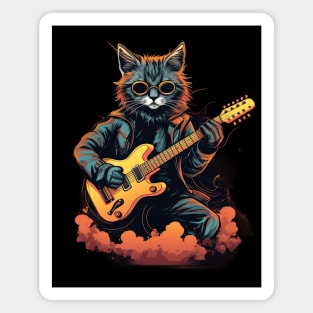 Rockstar Cat with Guitar Magnet